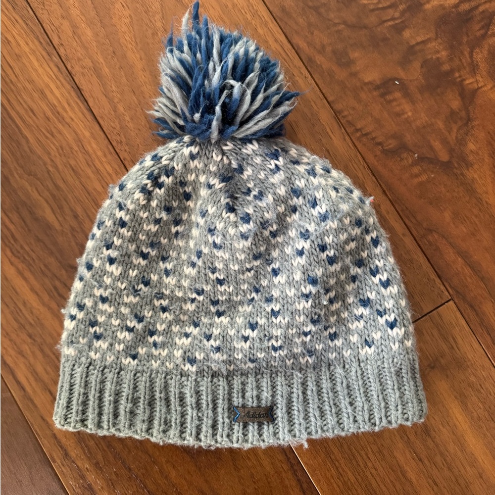 [Adidas] Gray and Blue Knit Fleece Lined Beanie Hat
